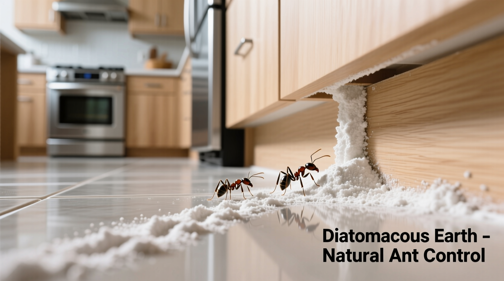 Diatomaceous earth ant bait application in kitchen
