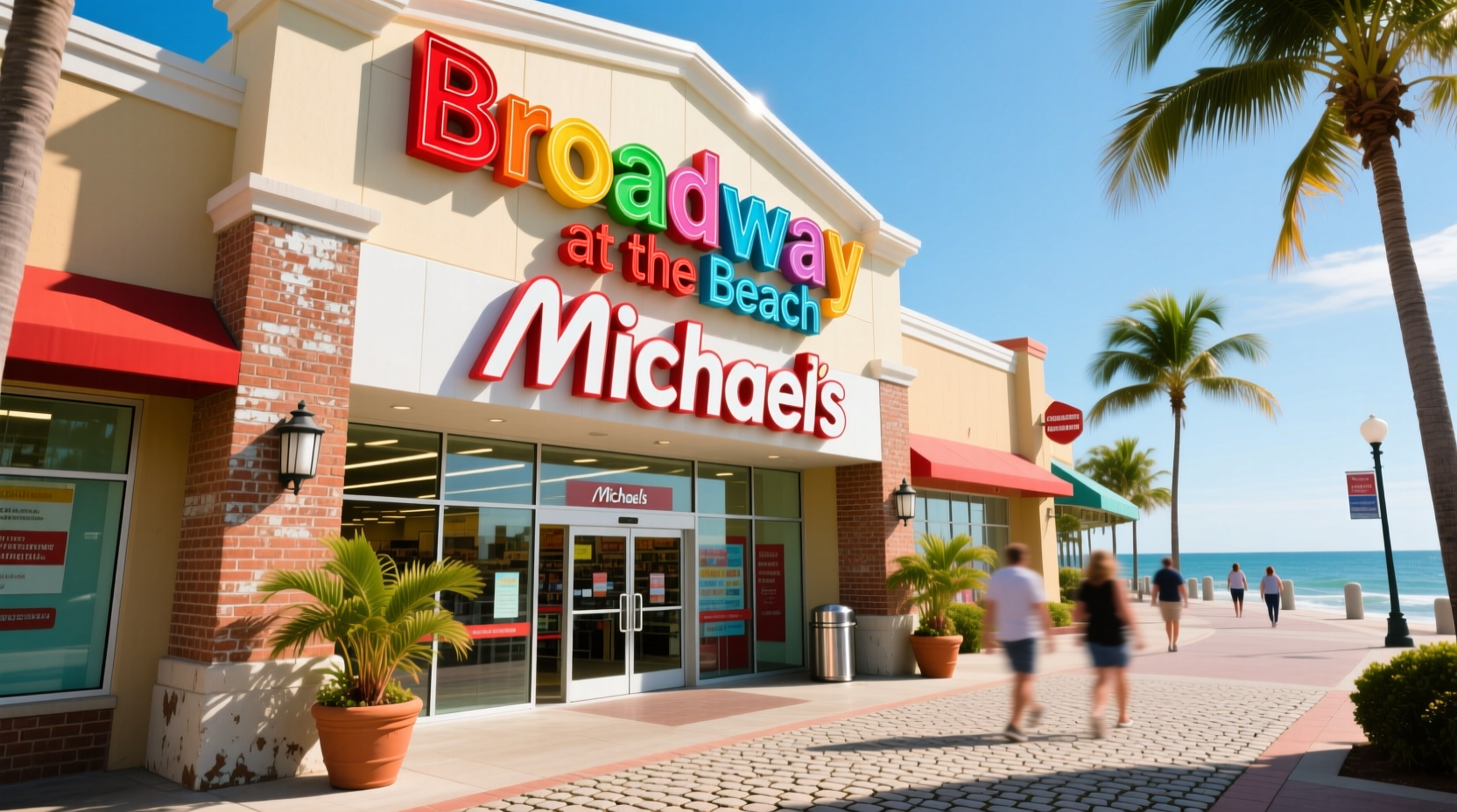 Michaels store exterior with Broadway at the Beach signage visible