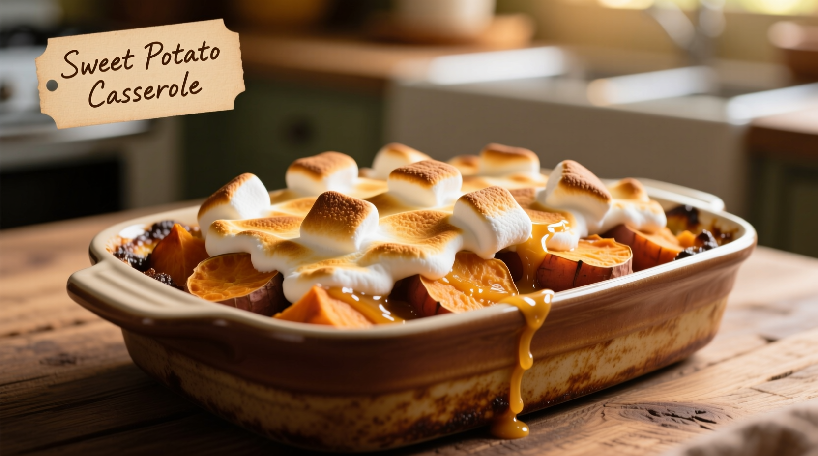Golden-brown sweet potato casserole with perfectly toasted marshmallows