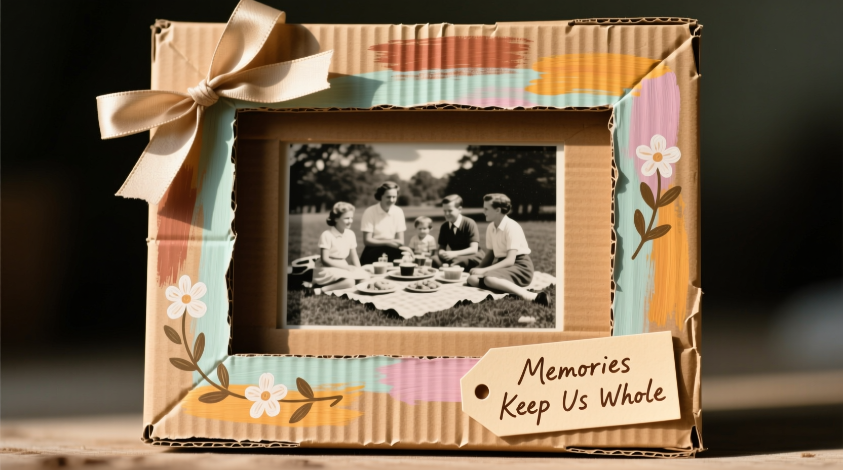 Cardboard picture frame made from cereal boxes with painted edges