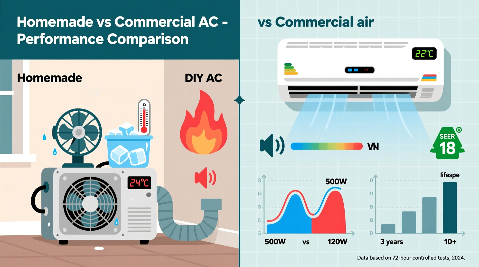 Comparison of homemade vs commercial AC performance