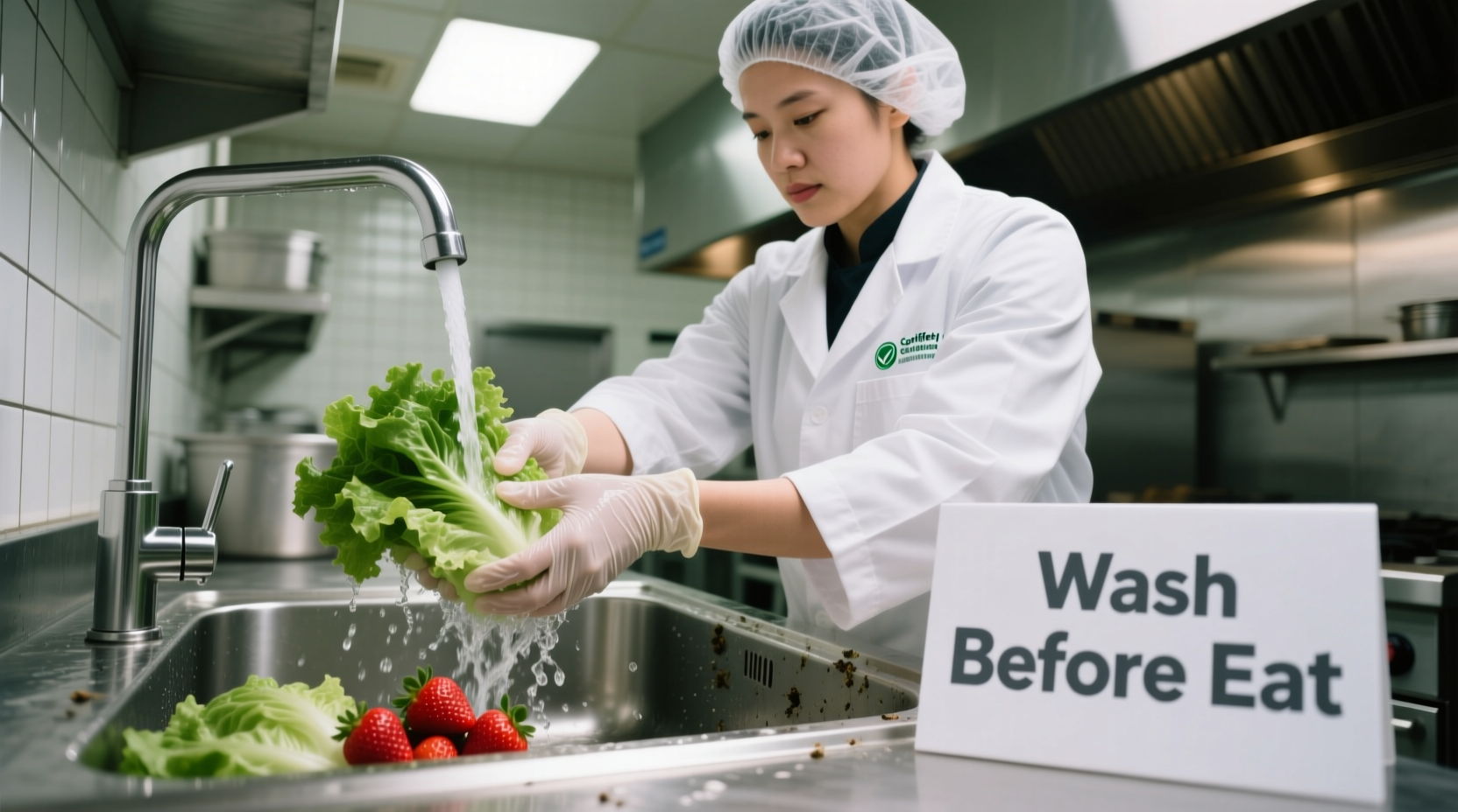 Proper produce washing technique demonstration
