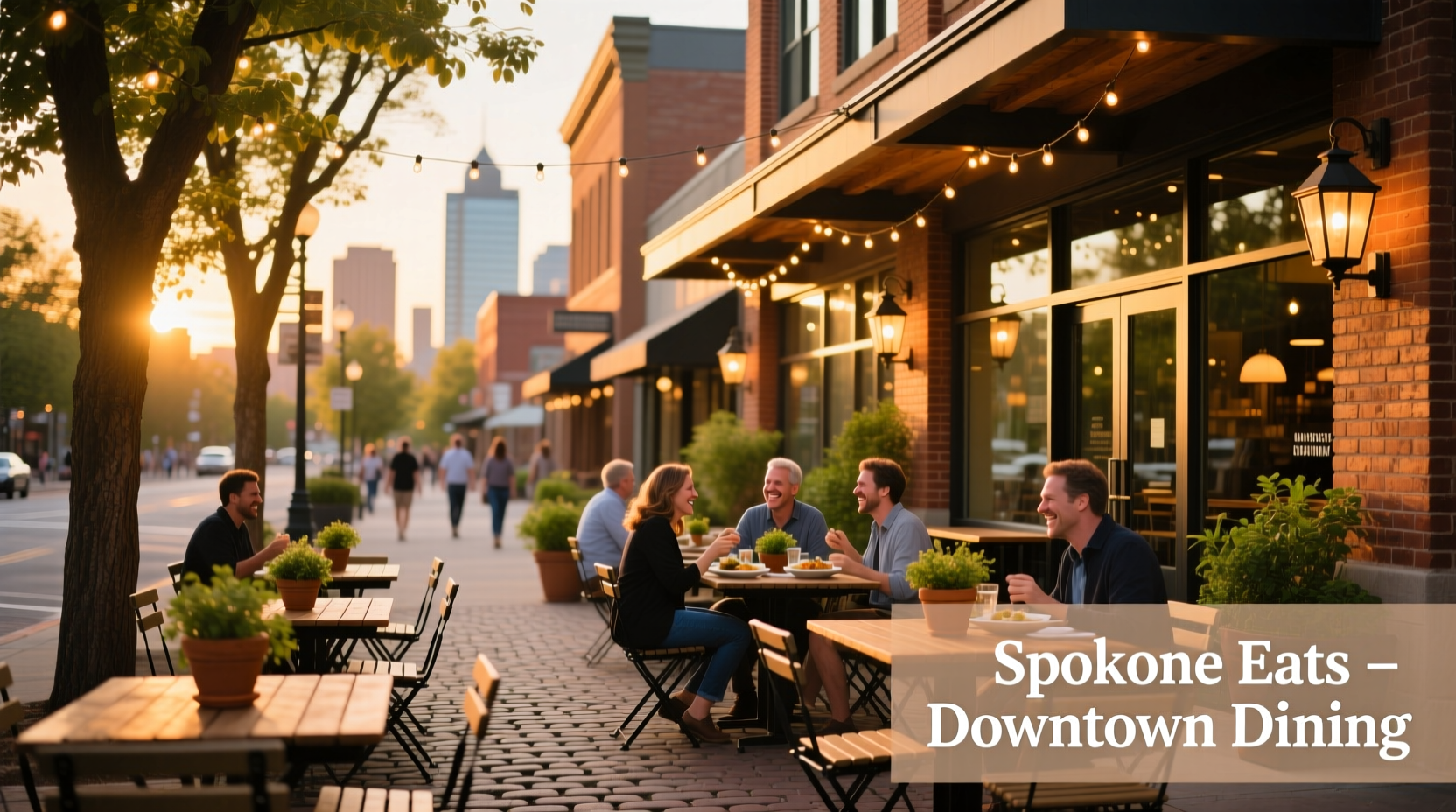 Spokane downtown restaurant district with outdoor seating