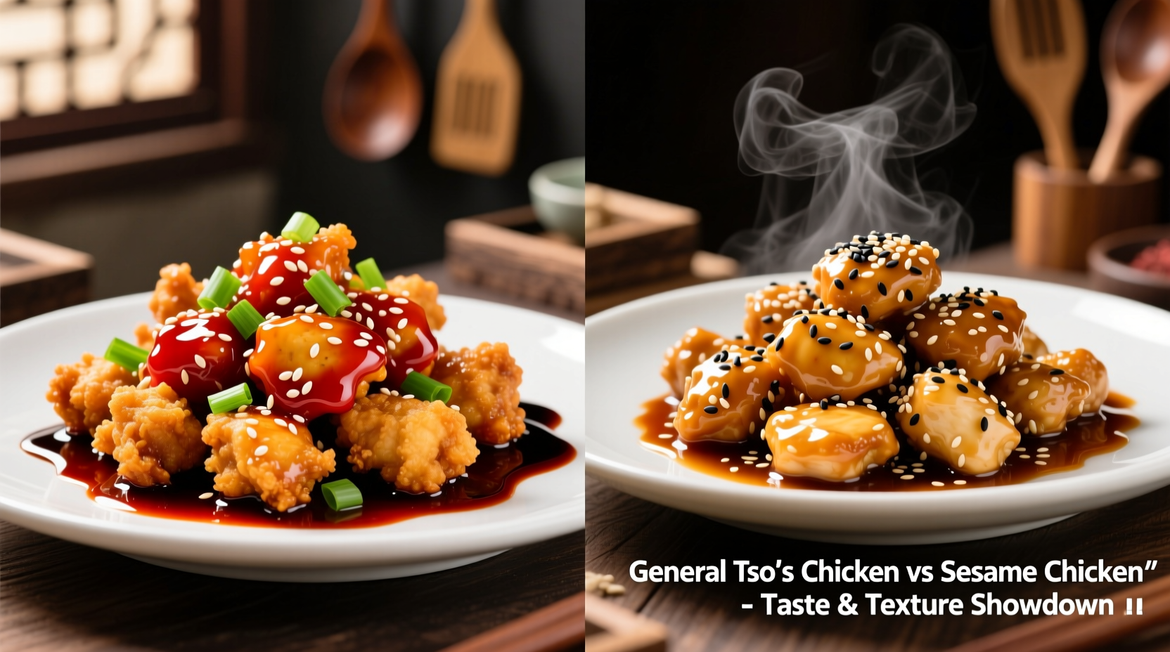 Side-by-side comparison of General Tso's chicken and sesame chicken