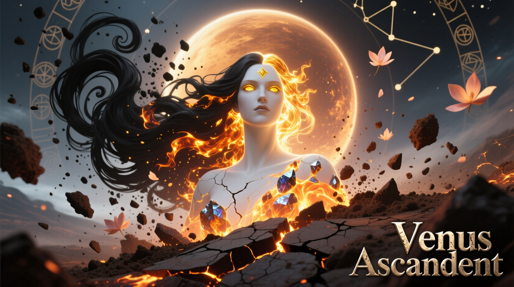 Close-up of Ash and Earth elements combining into Venus in gameplay