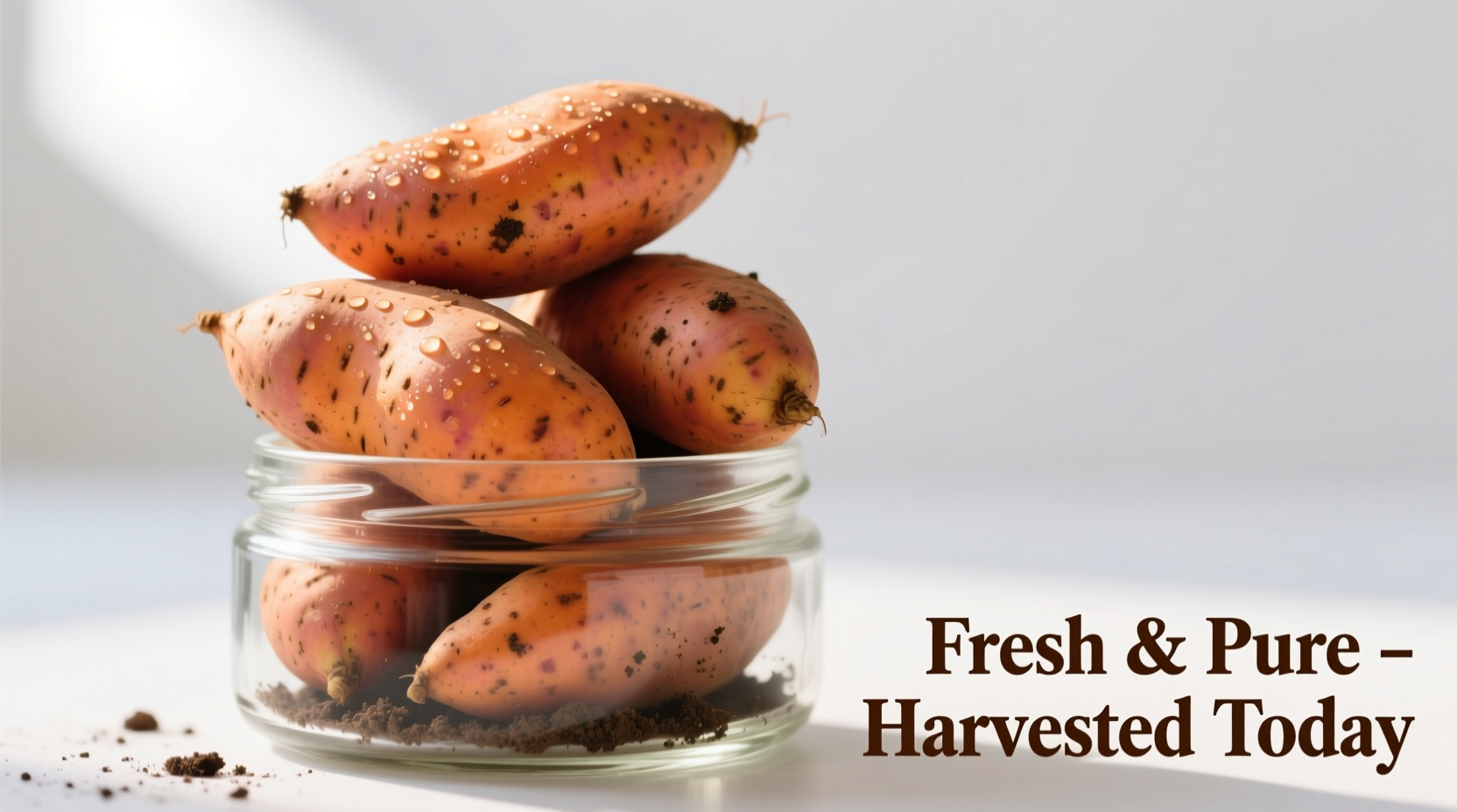 Fresh sweet potatoes in glass container