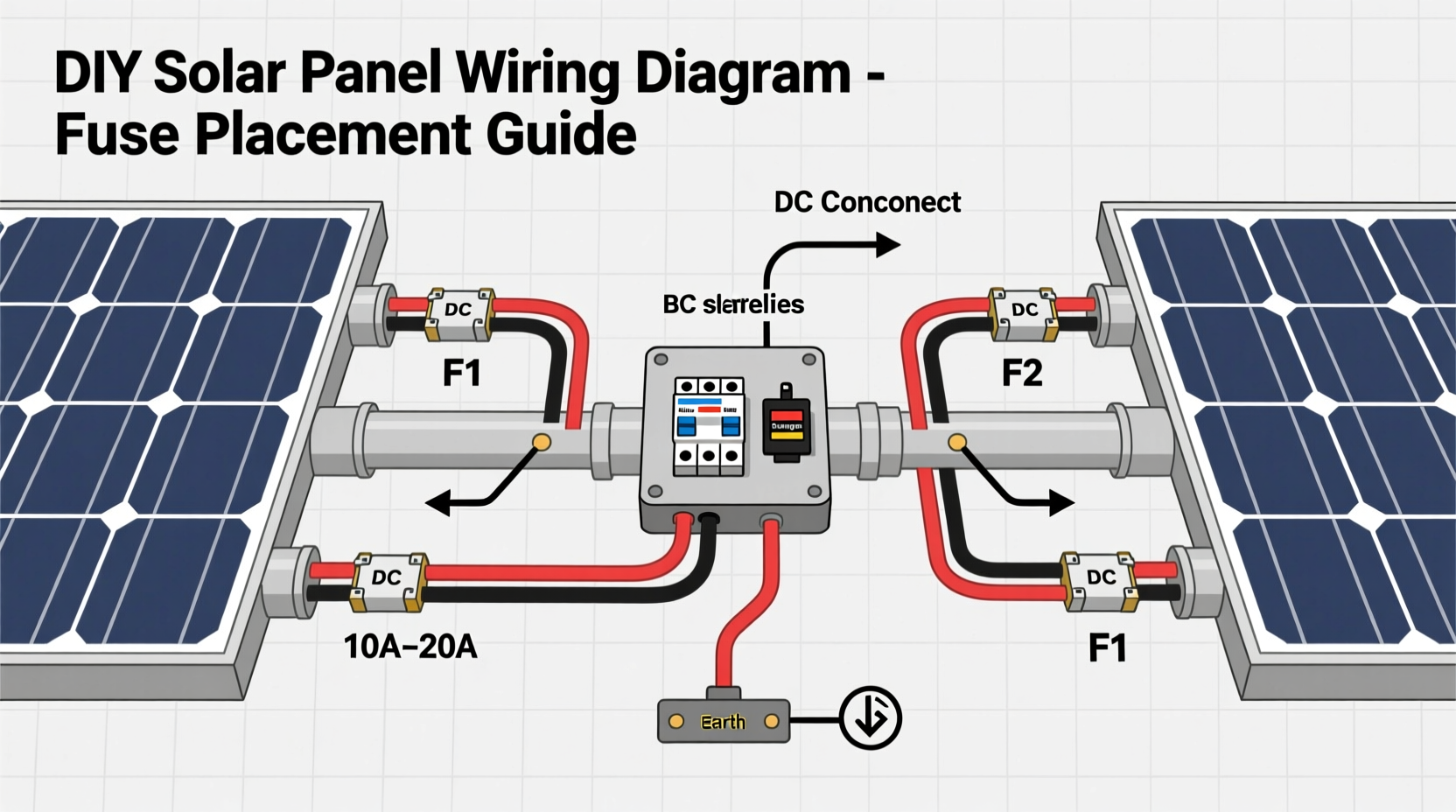 DIY solar panel wiring diagram showing proper fuse placement