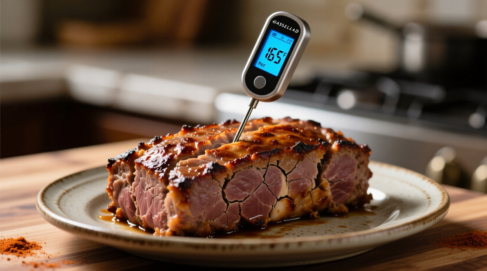 Meatloaf thermometer checking internal temperature