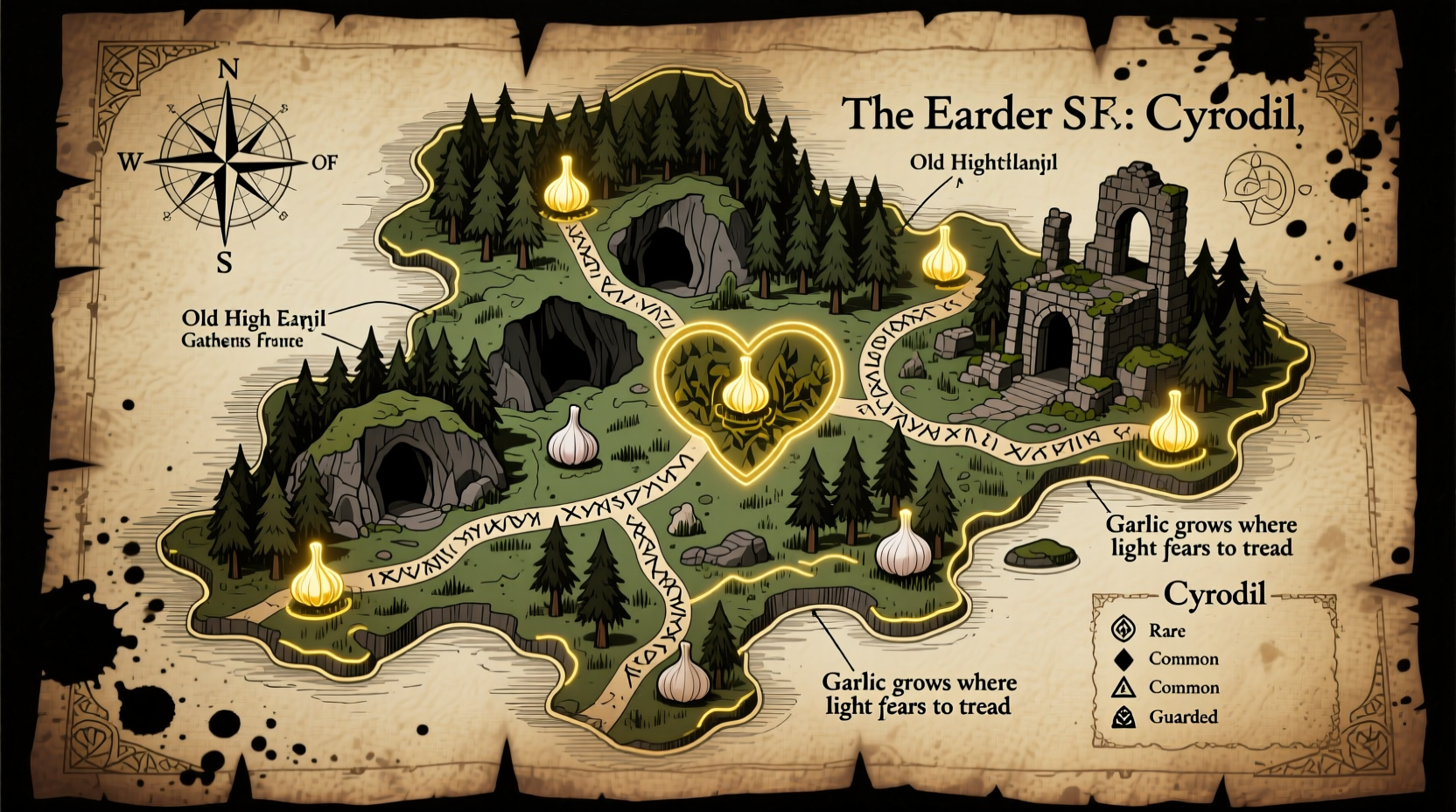 Oblivion garlic locations map showing key gathering spots throughout Cyrodiil