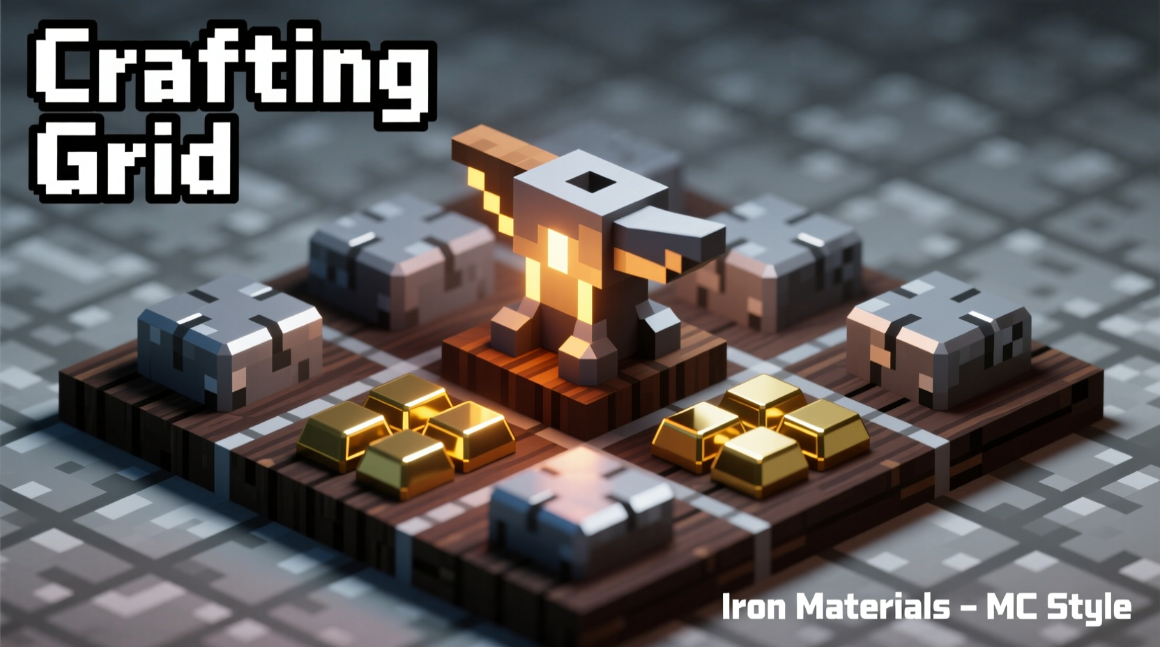 Minecraft anvil crafting grid layout with iron blocks and ingots