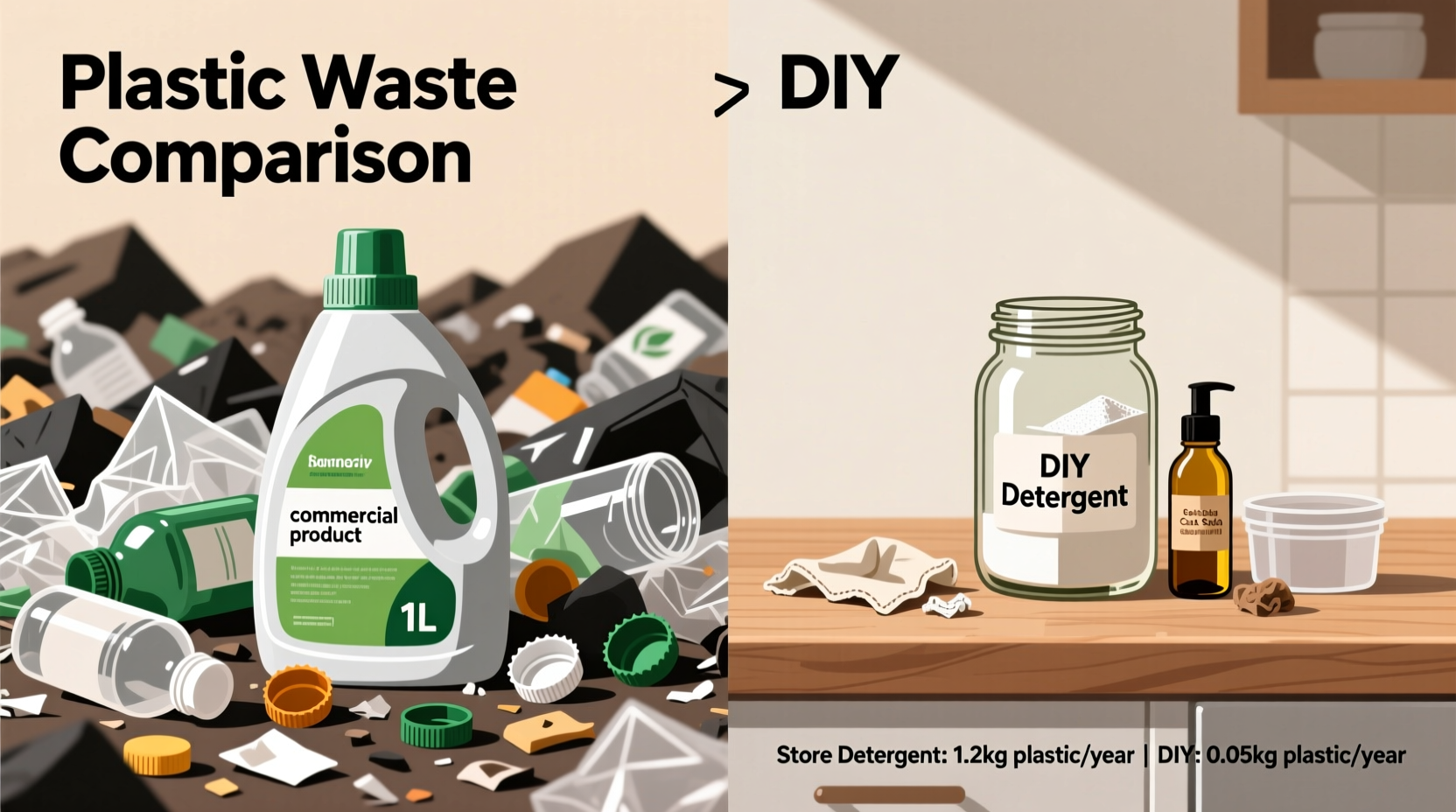 Comparison of plastic waste from store detergent vs diy
