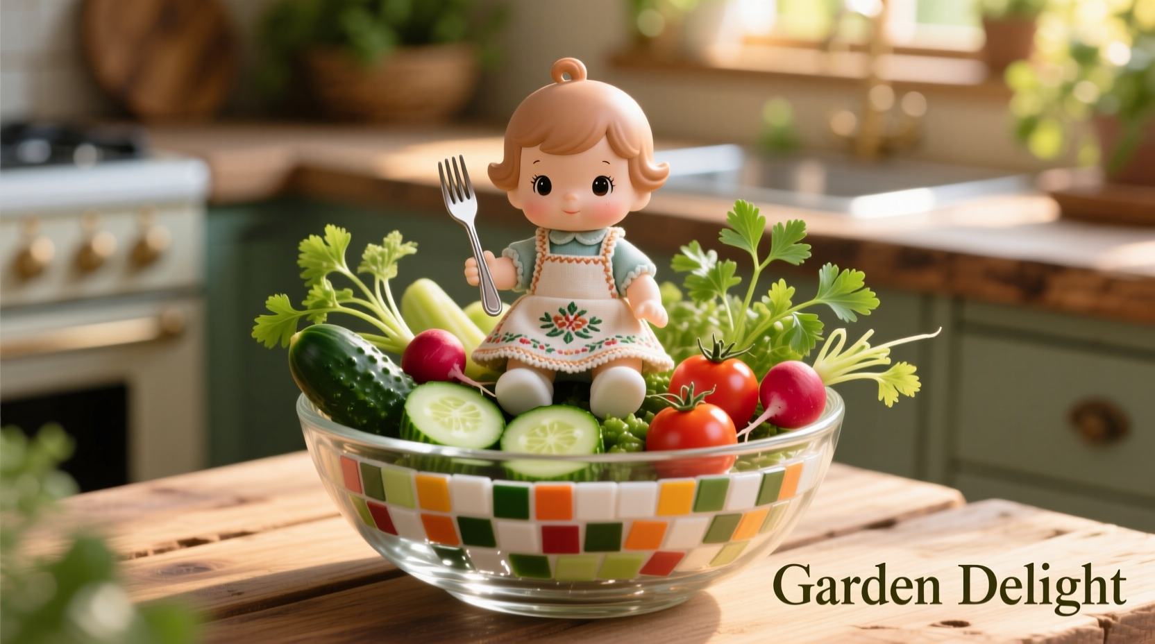 Kewpie dressing in glass bowl with vegetables