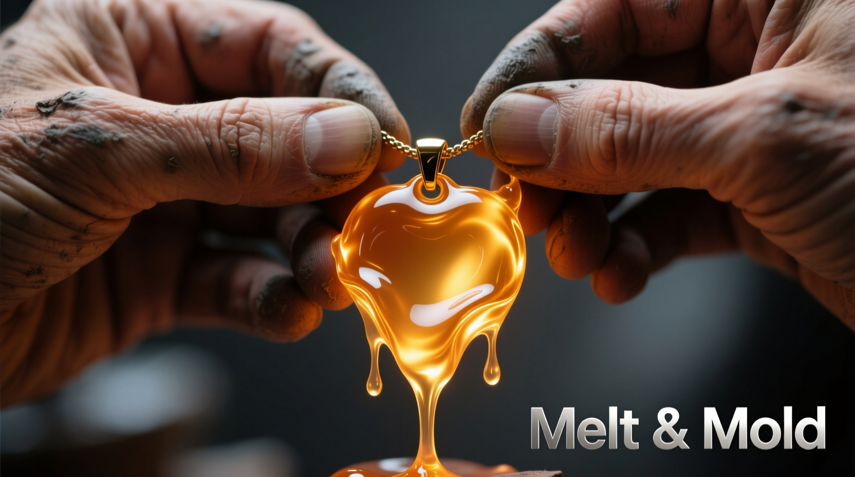 Hands shaping melted plastic into pendant