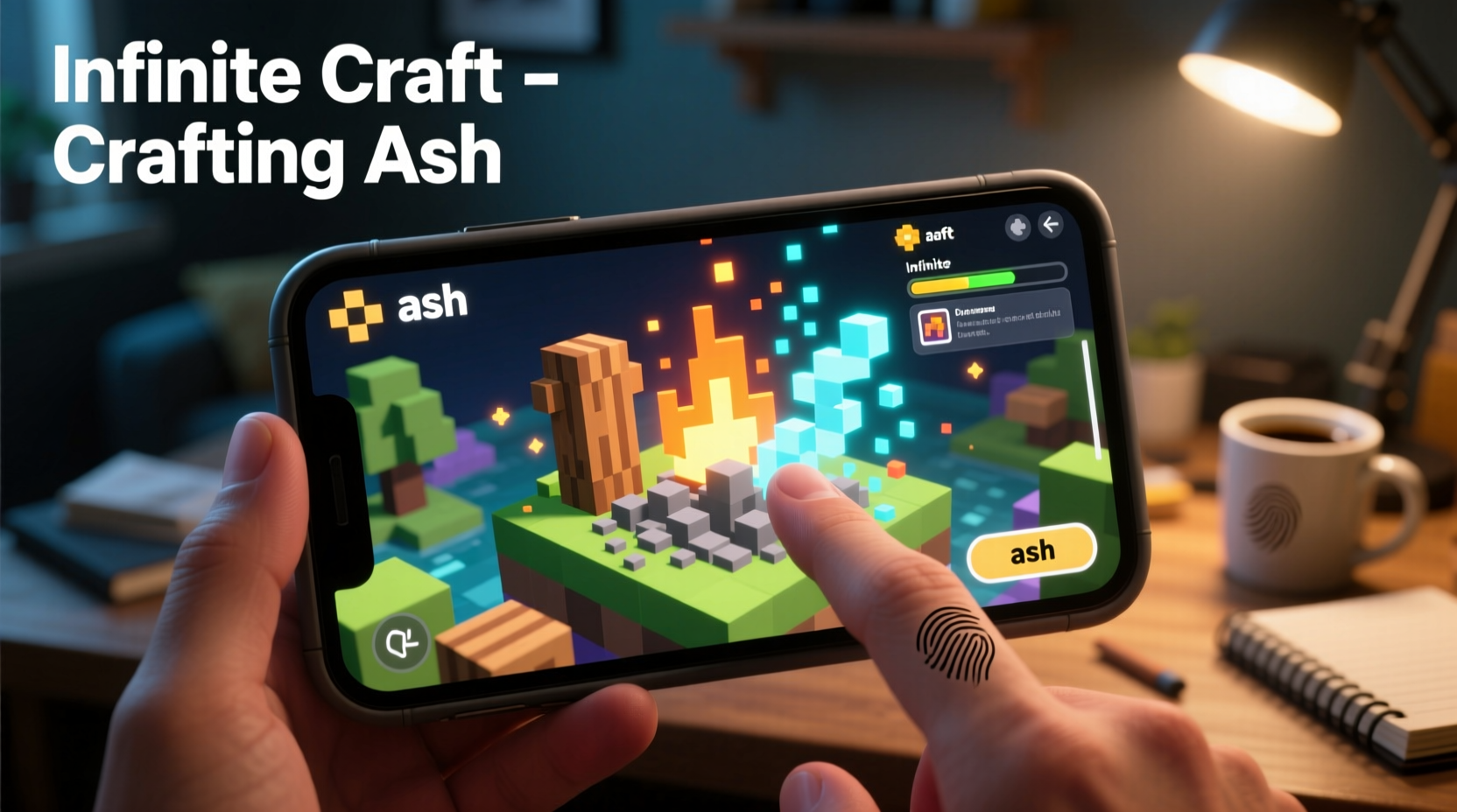 Player using mobile device to craft ash in Infinite Craft