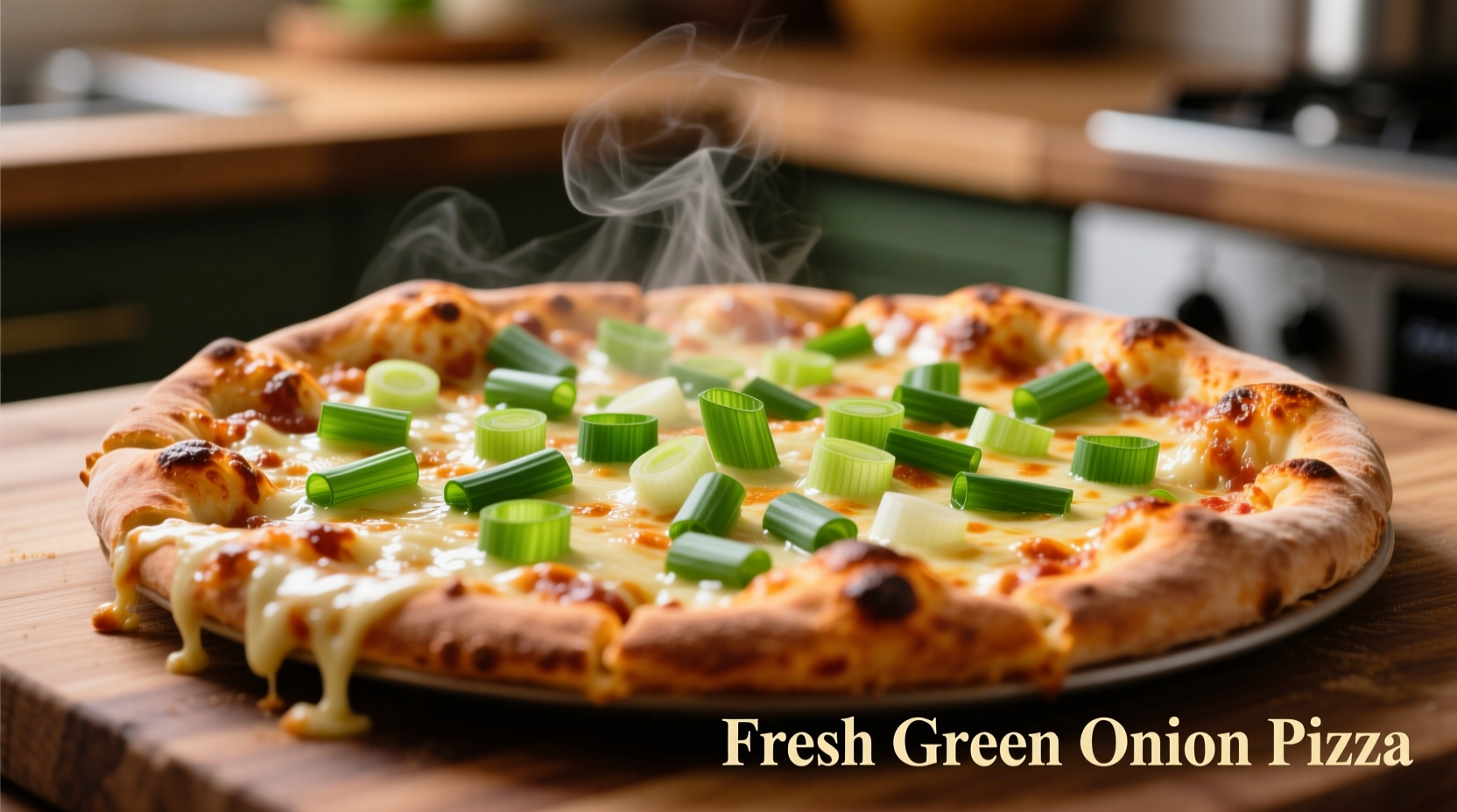 Fresh green onion pizza with melted cheese