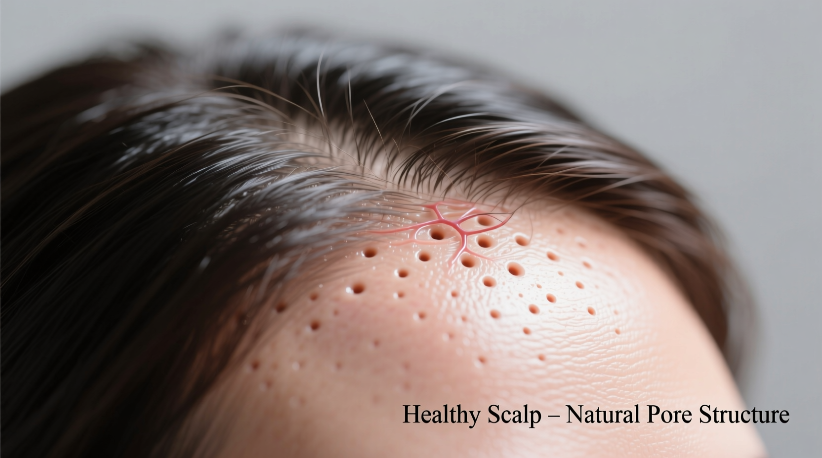 Close-up of healthy scalp with clear pores