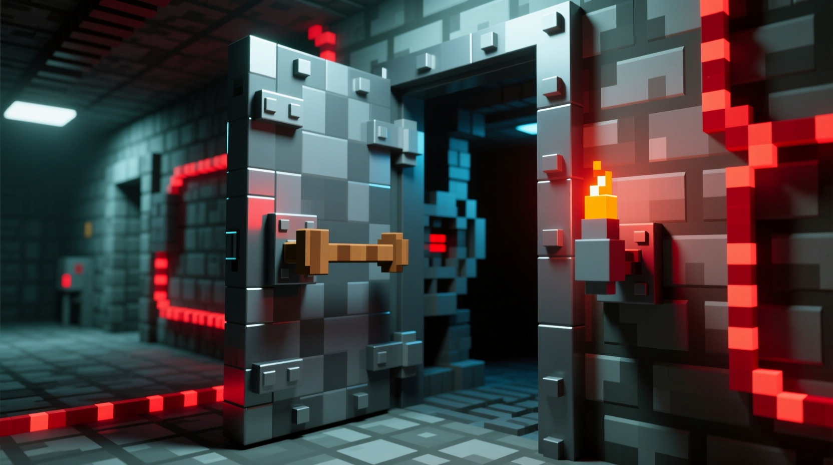 Iron door in Minecraft activated by redstone torch and lever