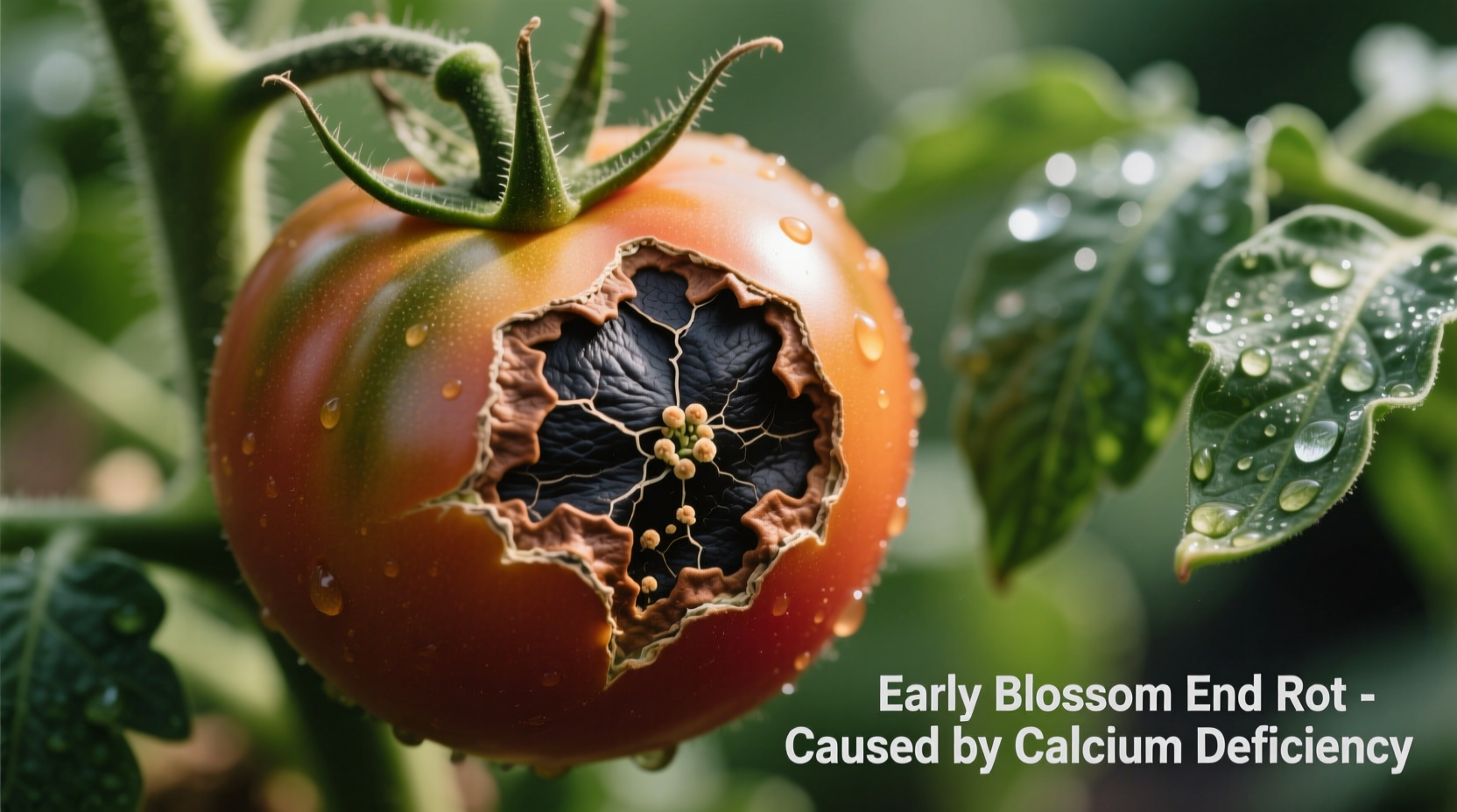 Tomato showing early blossom end rot symptoms