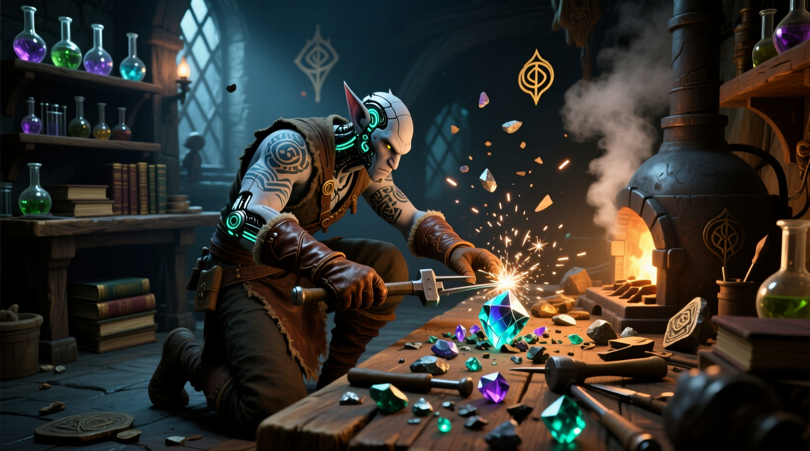 GW2 character salvaging materials at crafting station