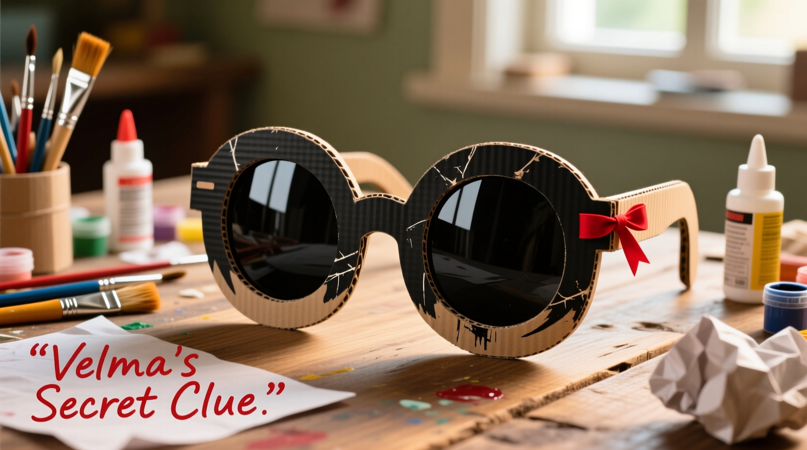 Homemade Velma glasses using cardboard and paint