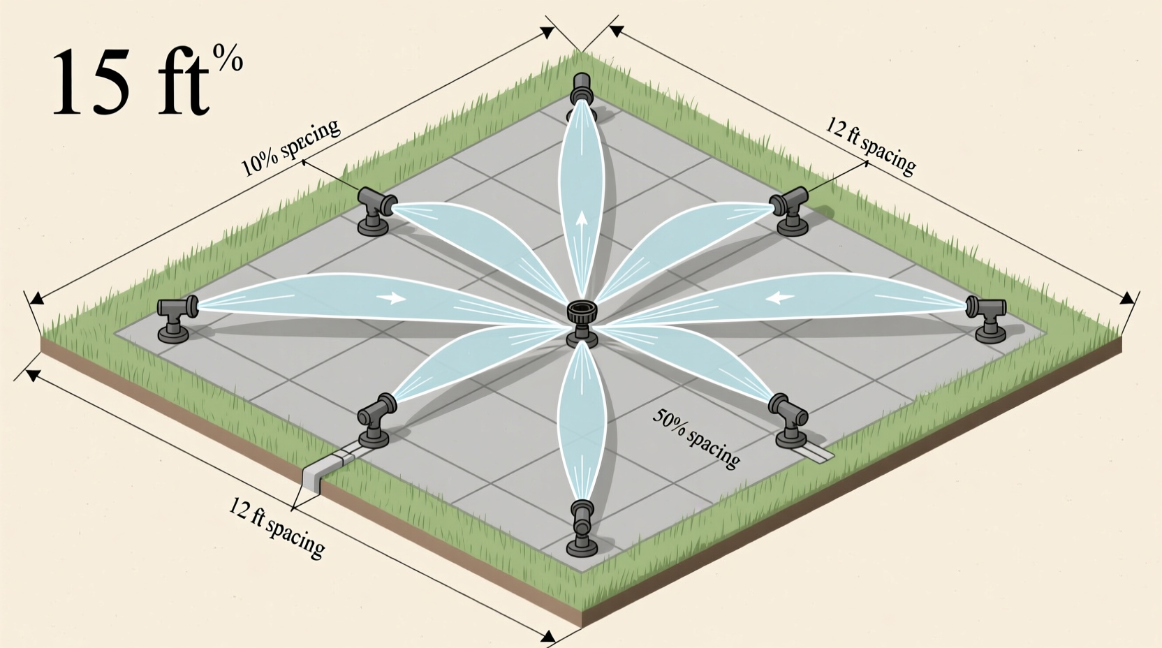 Proper head-to-head sprinkler placement diagram for even water distribution
