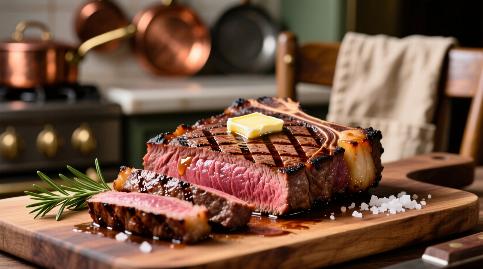Perfectly cooked medium-rare steak with grill marks