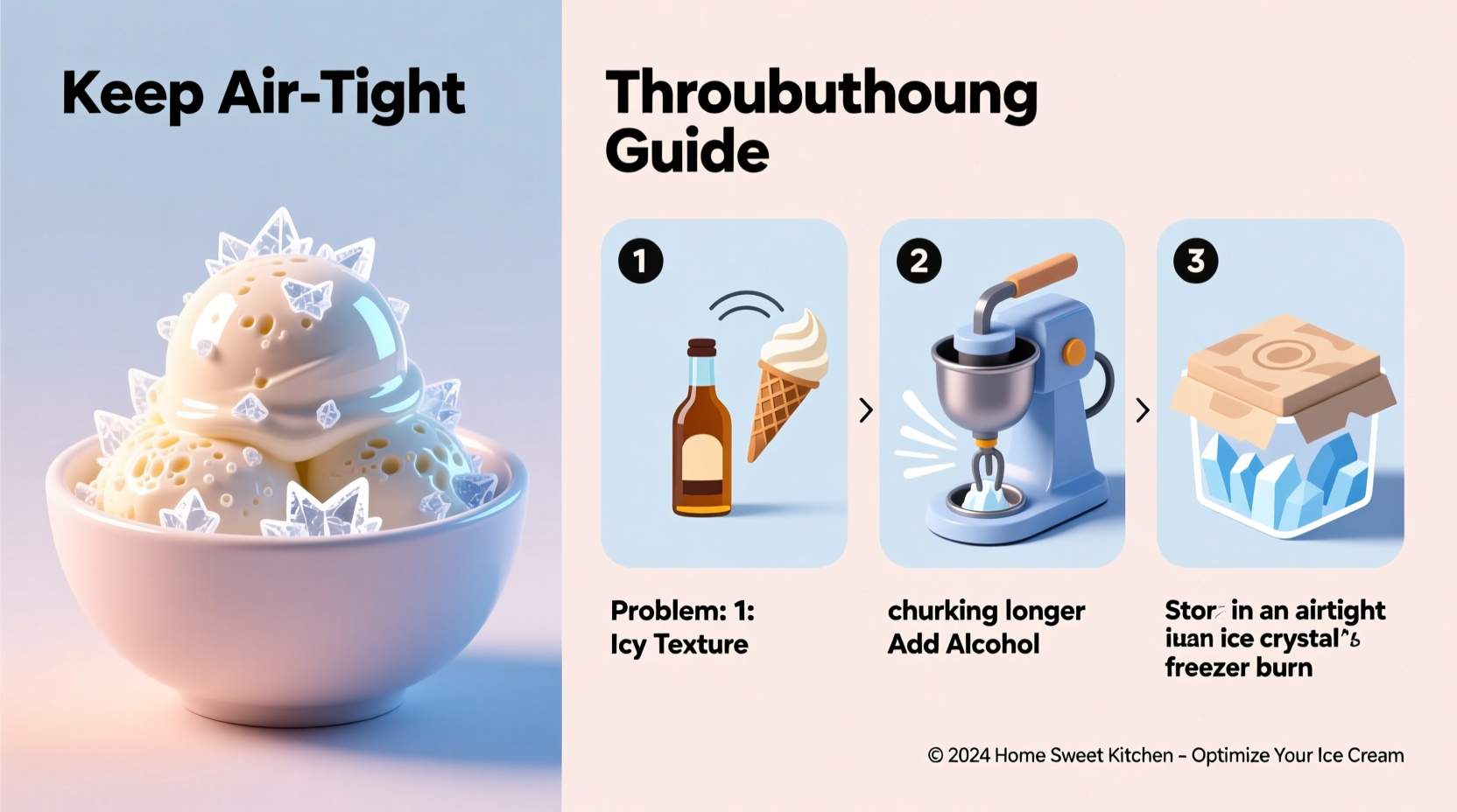 Troubleshooting guide for fixing icy homemade ice cream texture