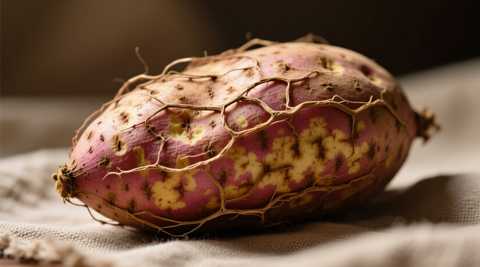 Medium sweet potato with skin showing fiber content
