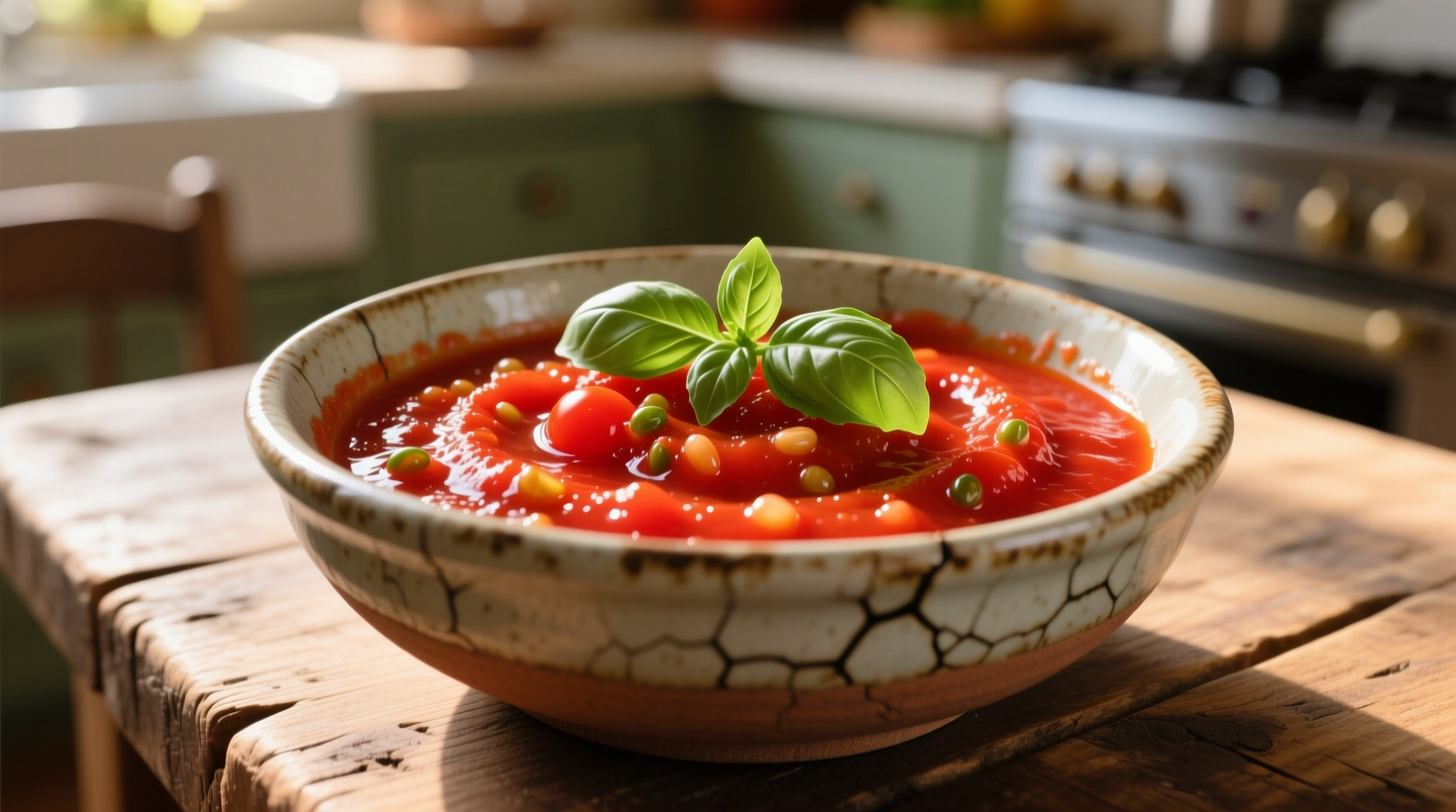 Vibrant cherry tomato sauce in ceramic bowl