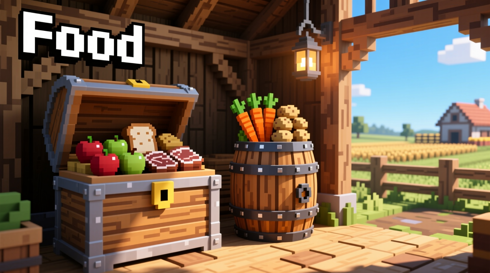 Minecraft food storage comparison between chests and barrels