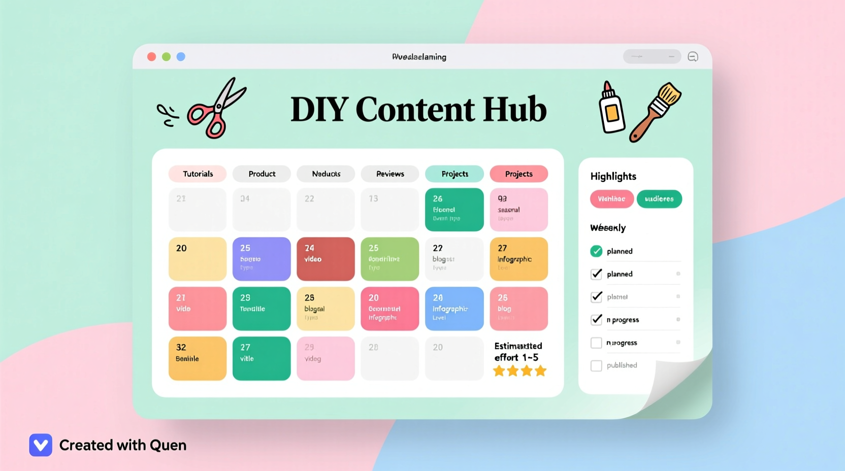 Editorial calendar template for DIY website content planning
