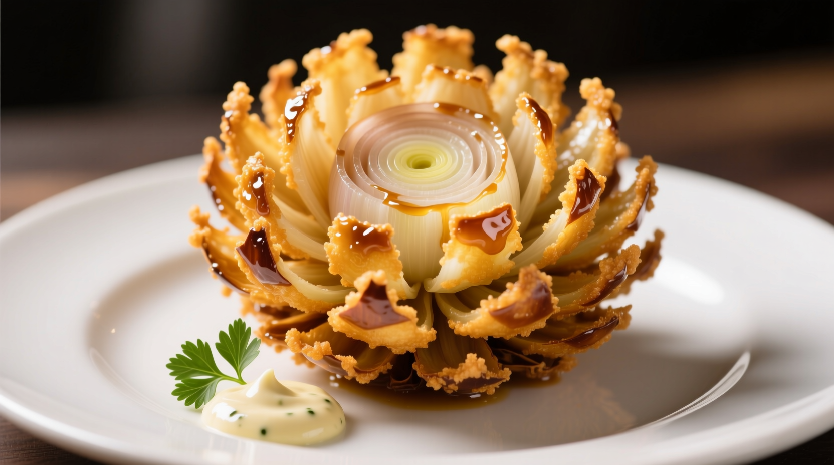 Freshly made bloomin onion with golden batter