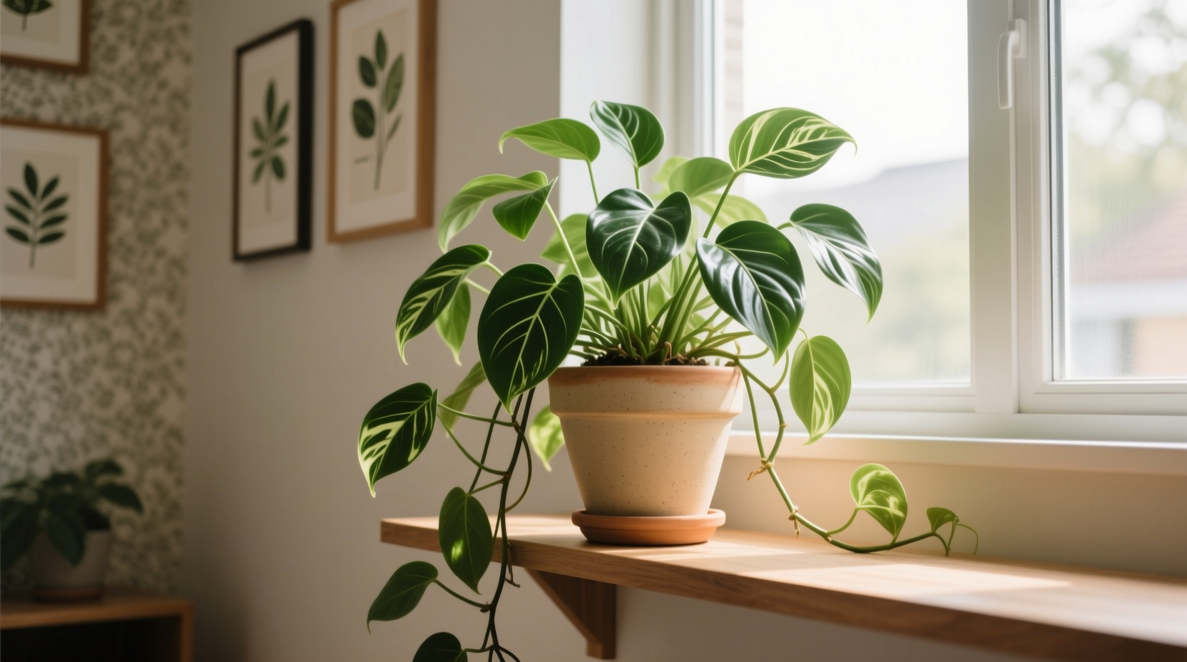 Pothos plant with trailing vines in home setting