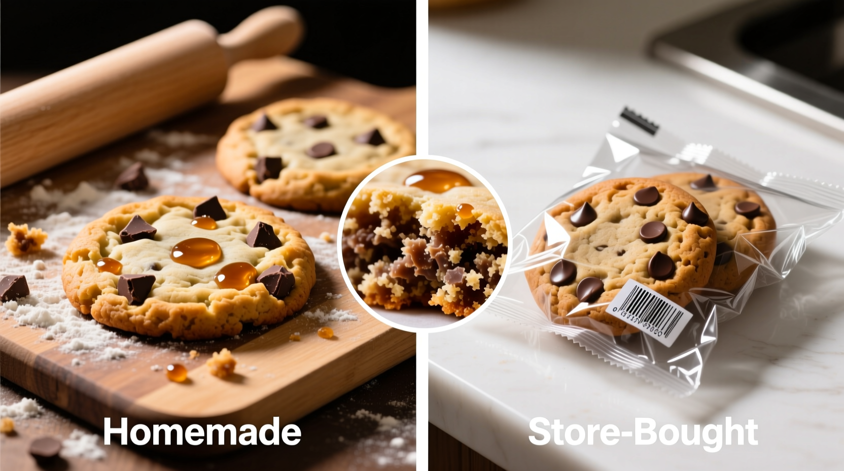 Comparison of homemade and store-bought chocolate chip cookies