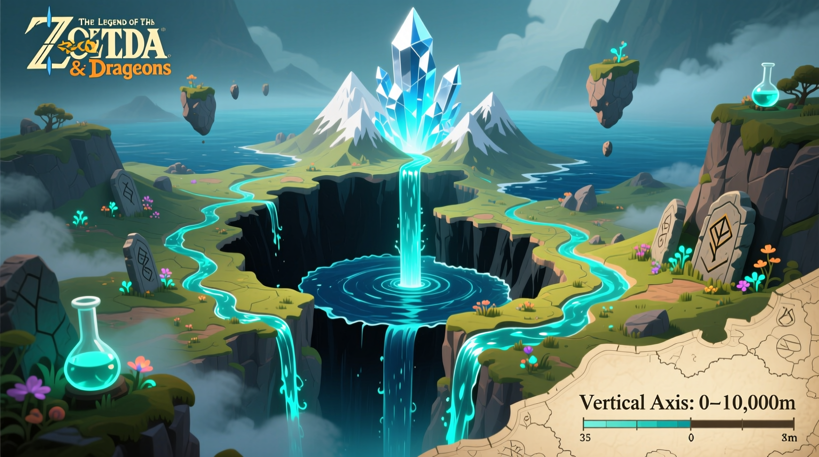 Potion Craft water map visualization showing vertical axis