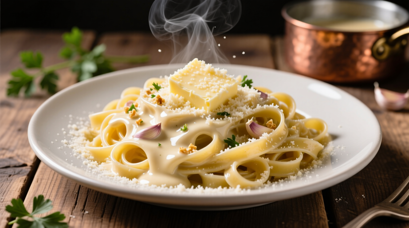 Fresh butter garlic and parmesan for alfredo sauce