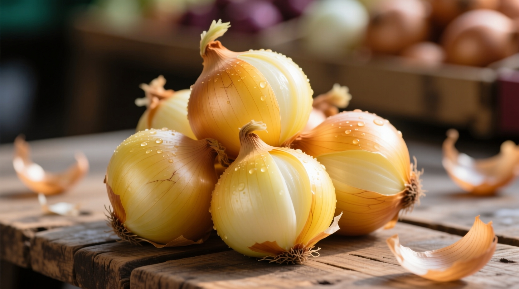 Fresh sweet yellow onions with papery skin