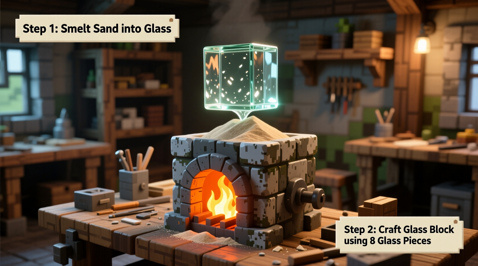 how to craft glass in minecraft