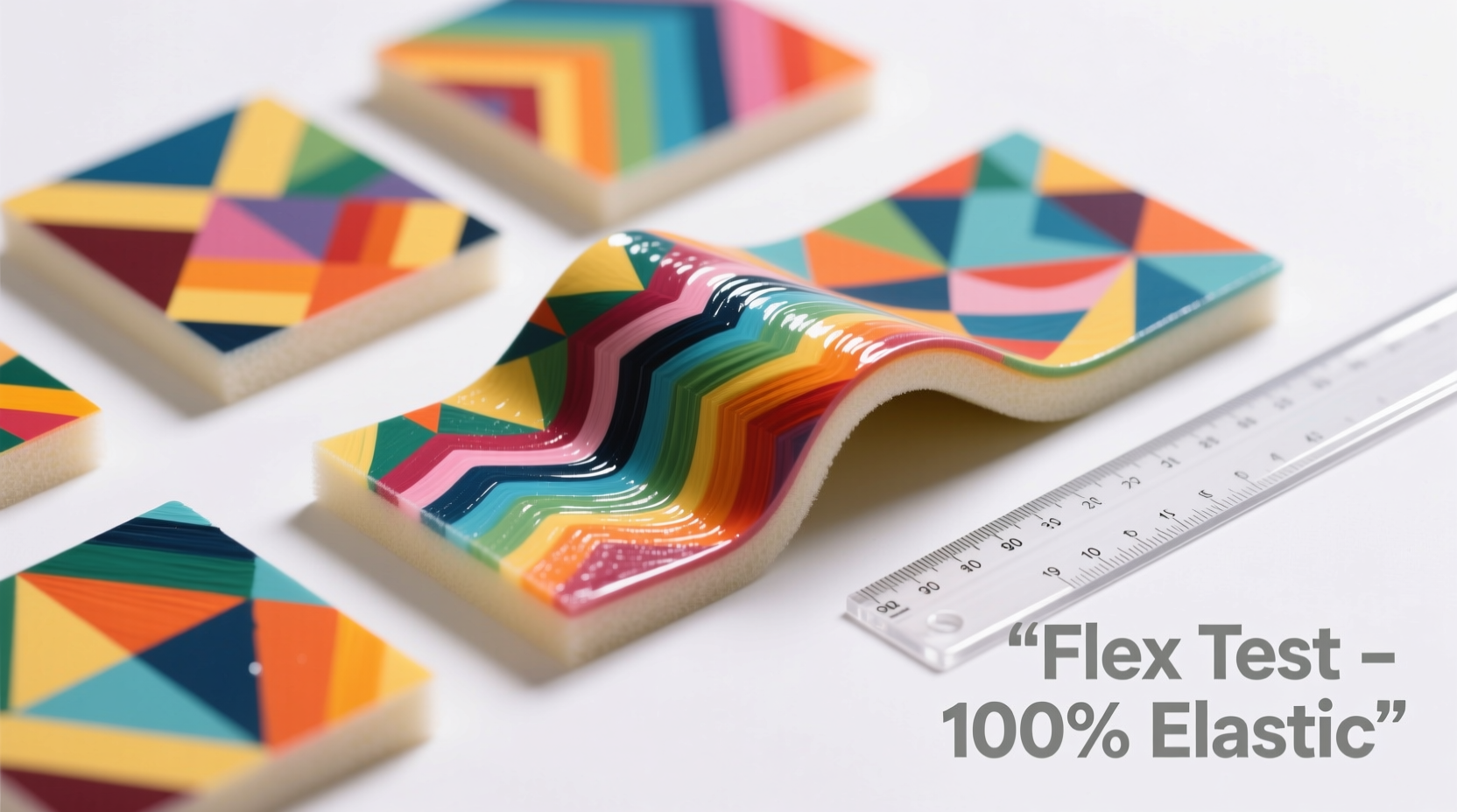 Painted craft foam samples showing flexibility test