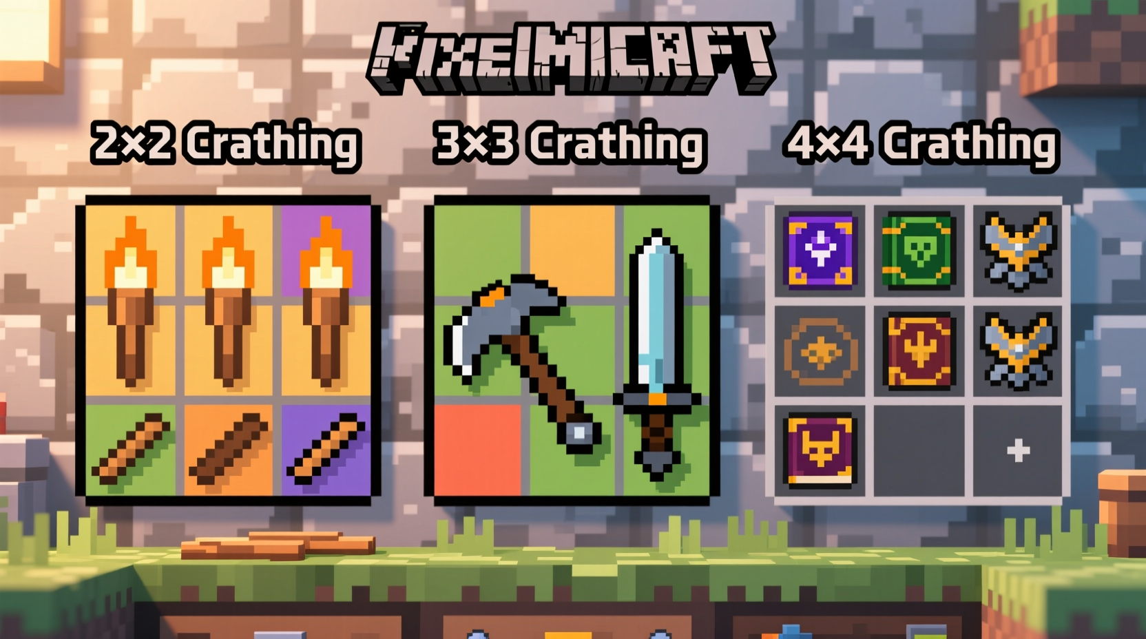 Minecraft crafting interface comparison showing grid sizes