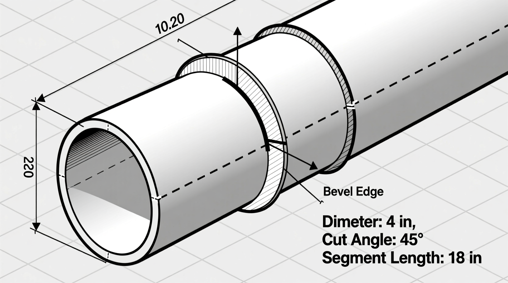 PVC pipe blade cutting diagram with measurements