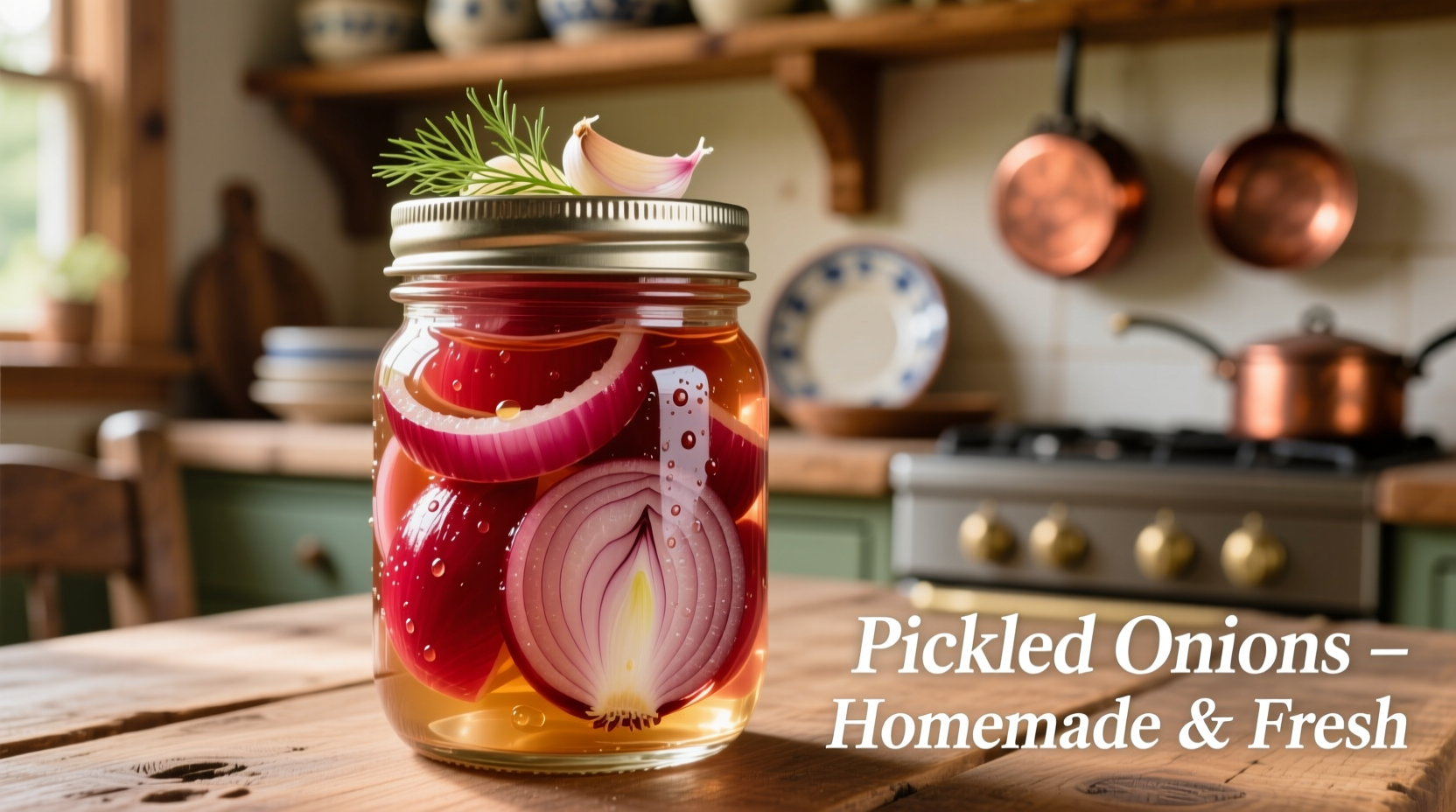 Crisp red pickled onions in mason jar