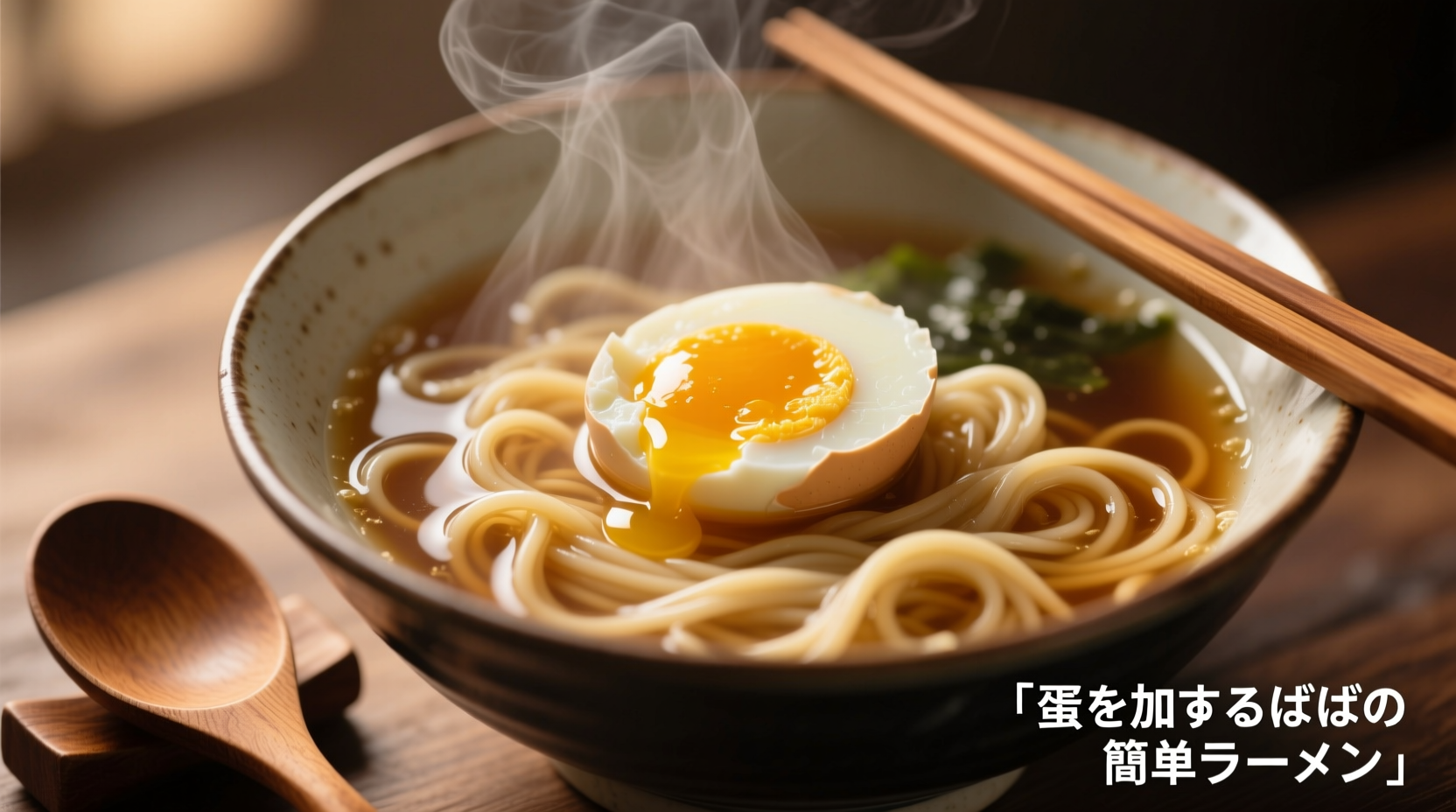 Hands cracking a fresh egg into simmering ramen broth showing controlled pouring technique