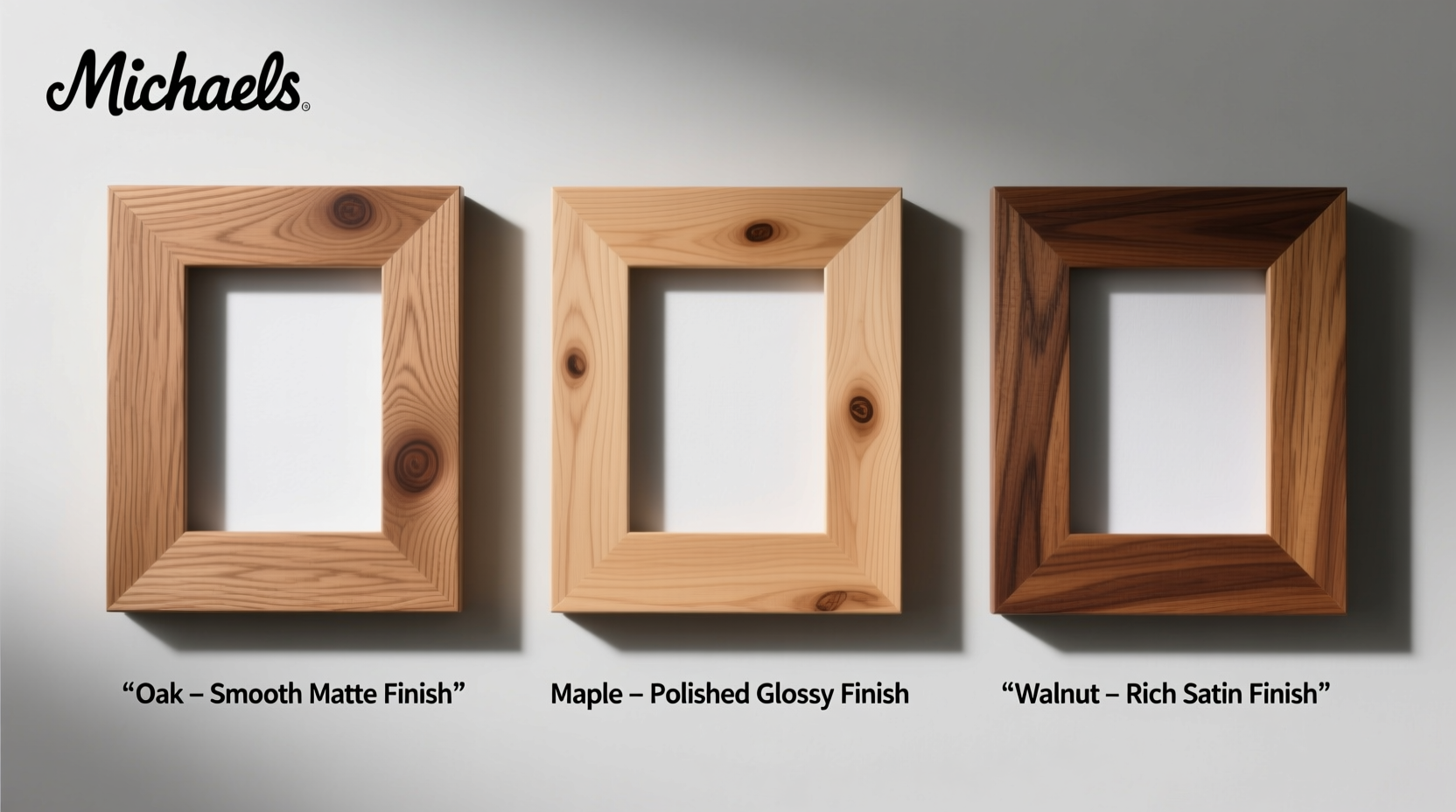 Michaels wood frame material comparison showing grain texture and finish