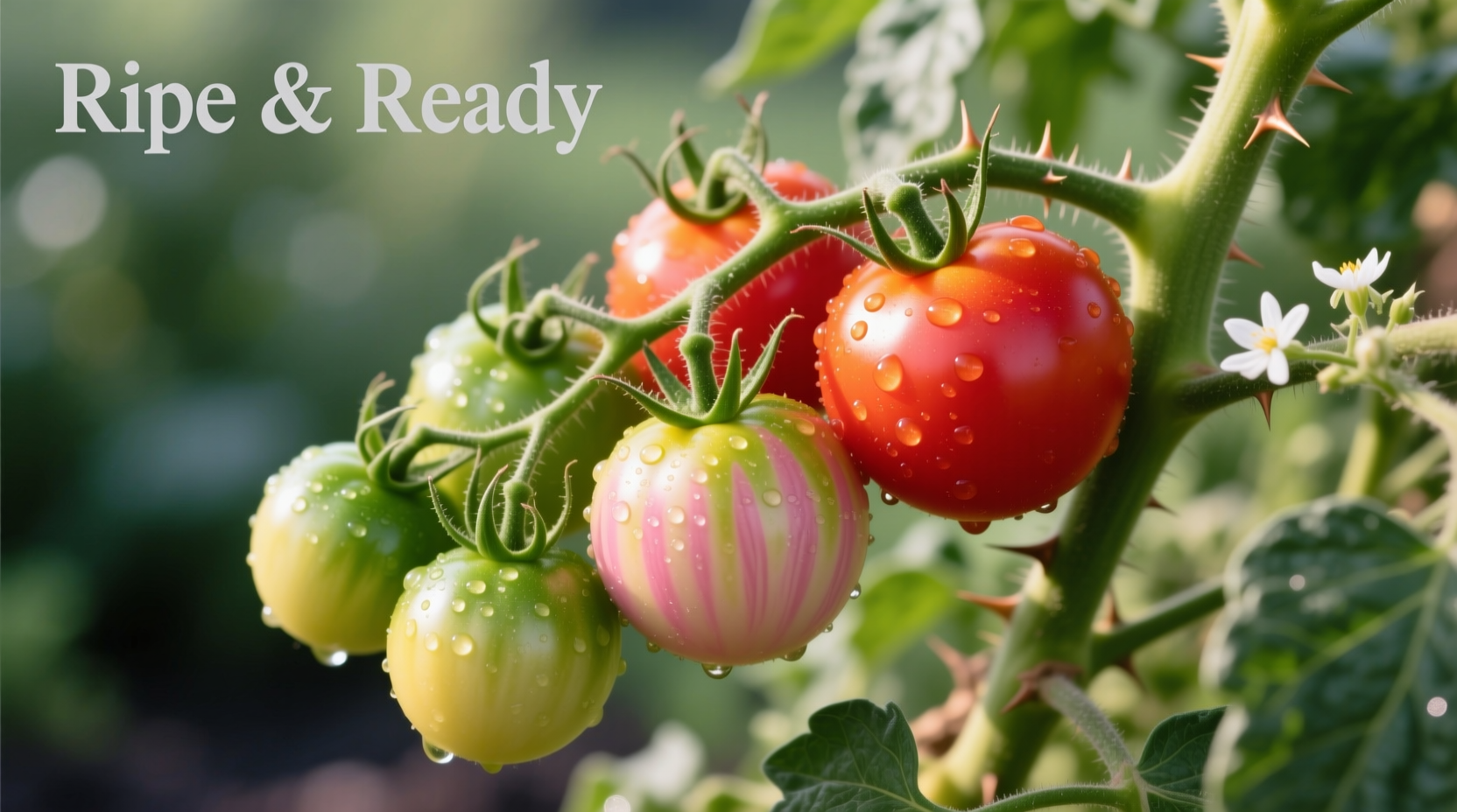 Fresh tomatoes on vine showing different ripeness stages