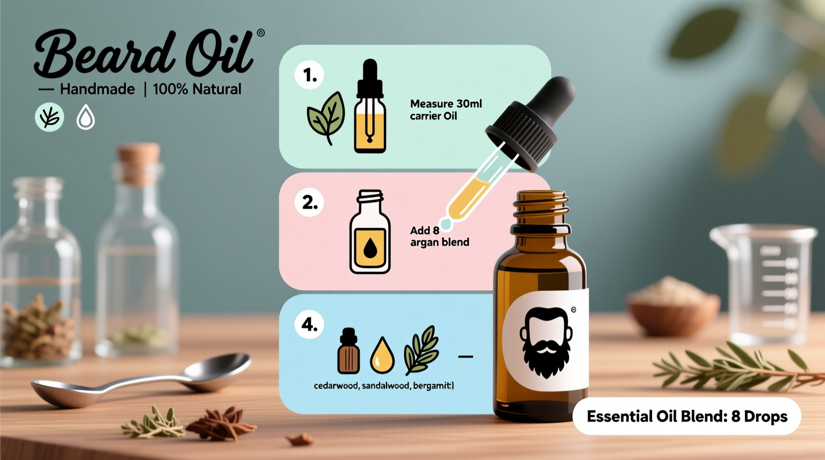 Step-by-step homemade beard oil preparation process