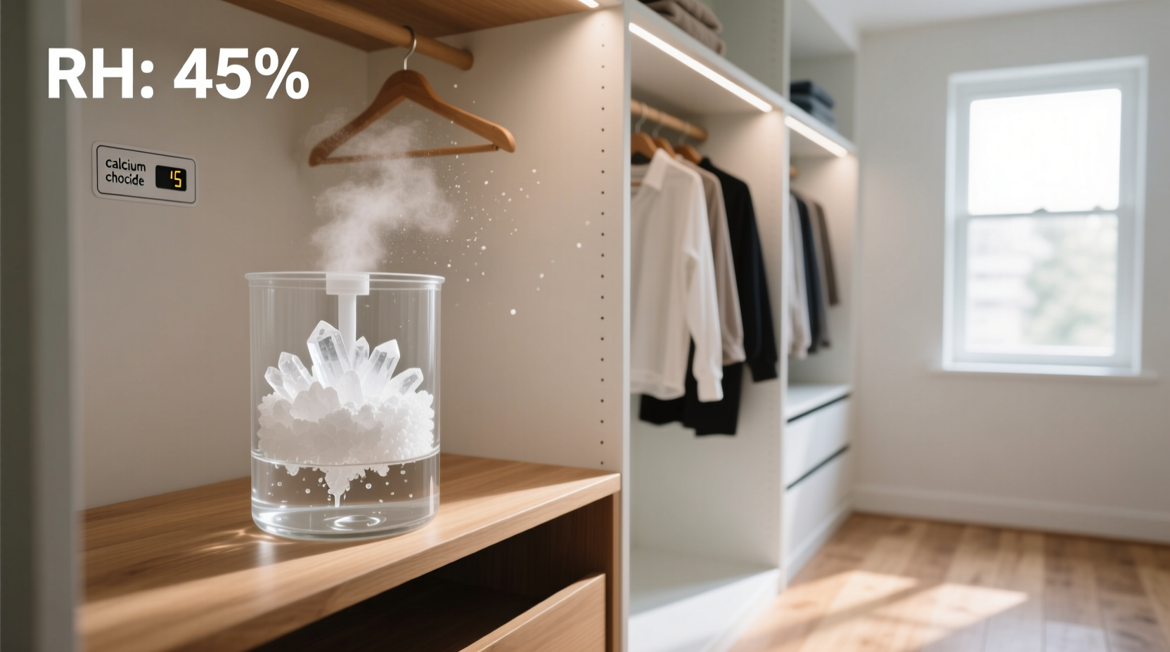 Calcium chloride DIY dehumidifier setup in closet