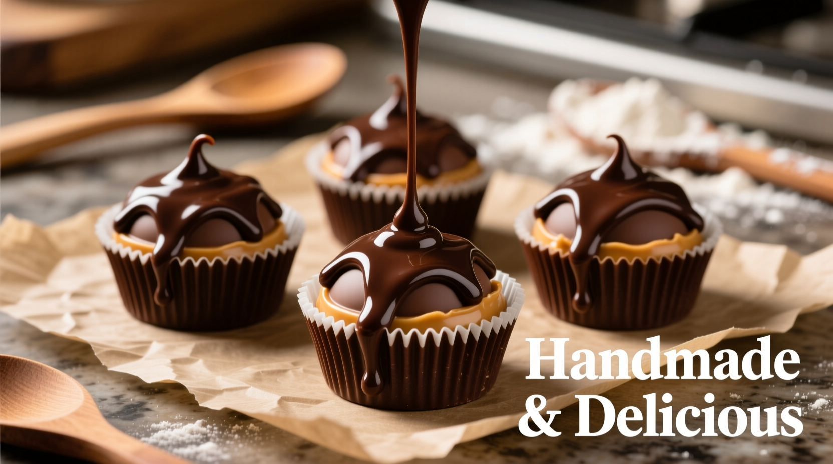 Homemade Reese's cups with melted chocolate drizzle