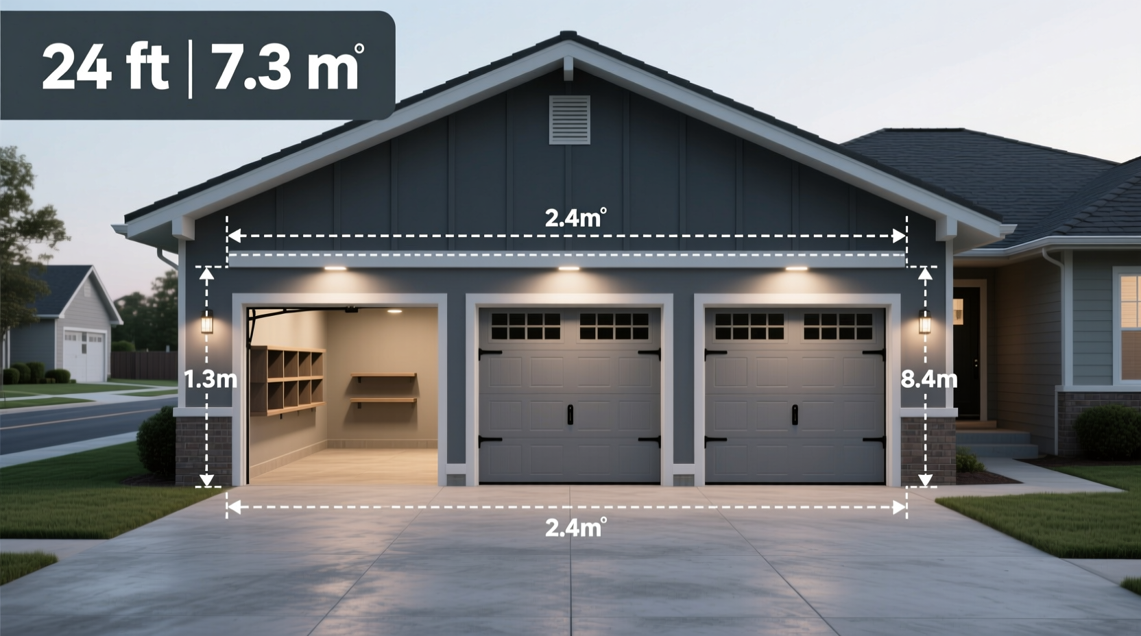 how wide is a three car garage