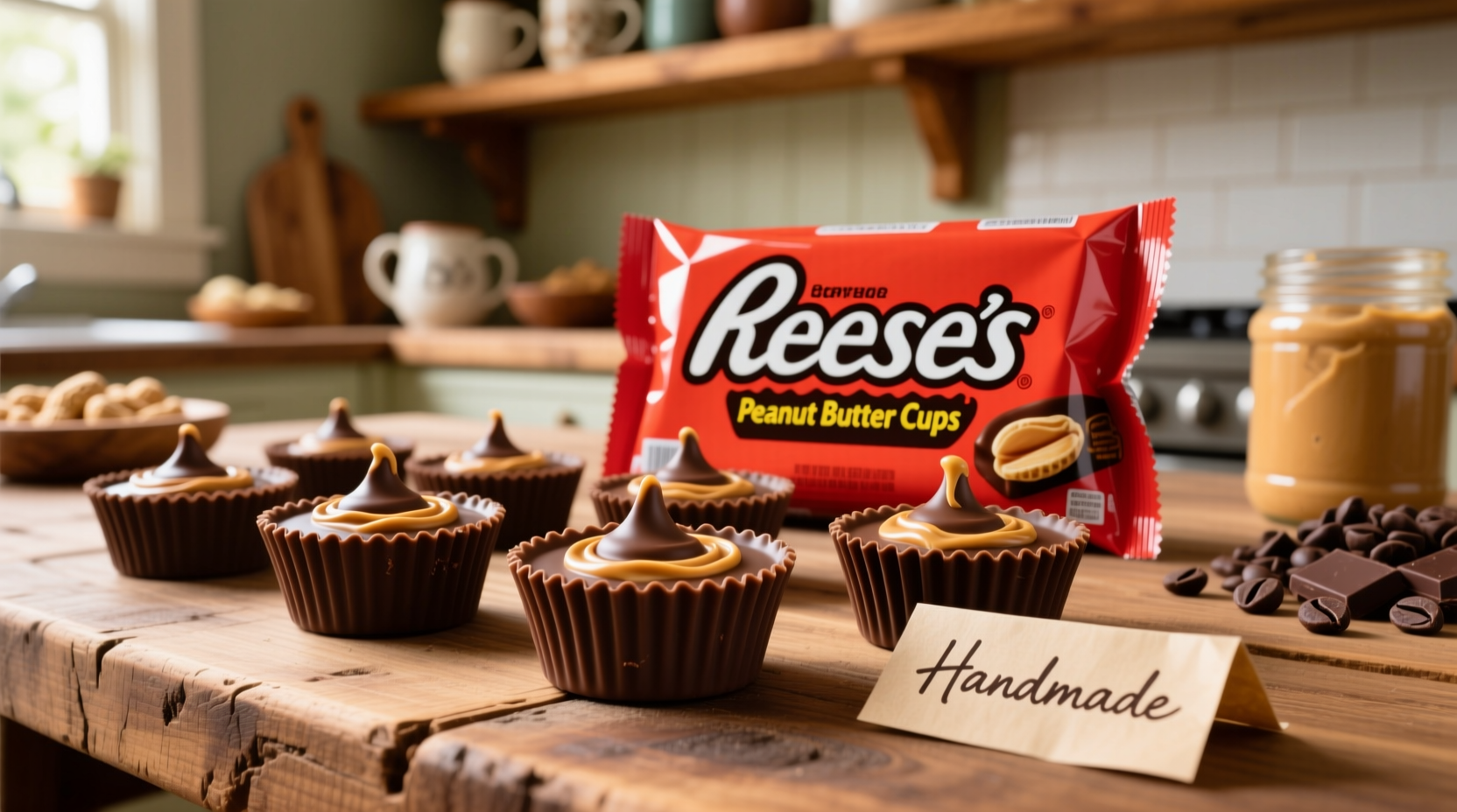 Homemade Reese's cups next to store-bought comparison